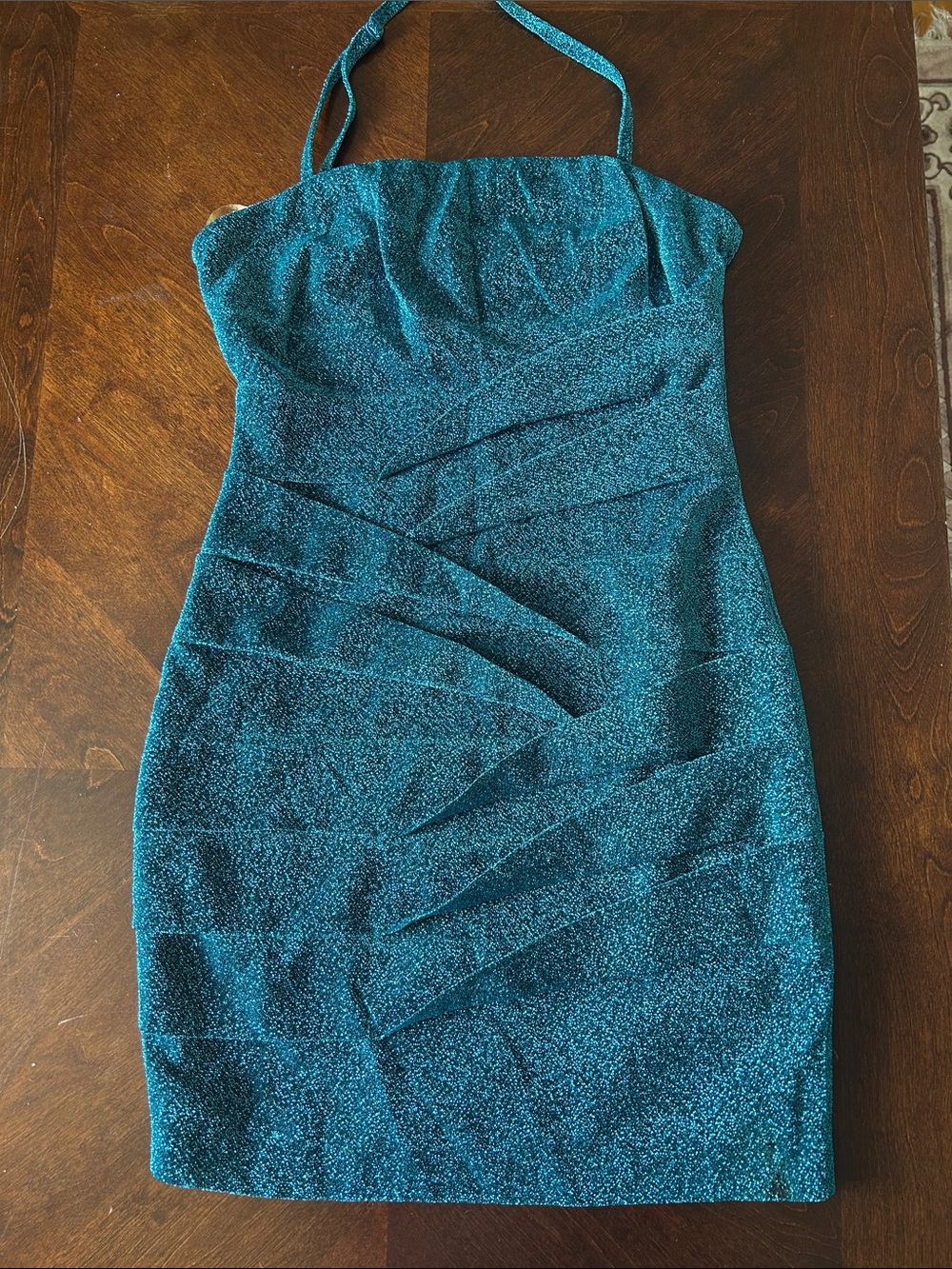Forever 21 Teal Glitter Halter Mini Dress